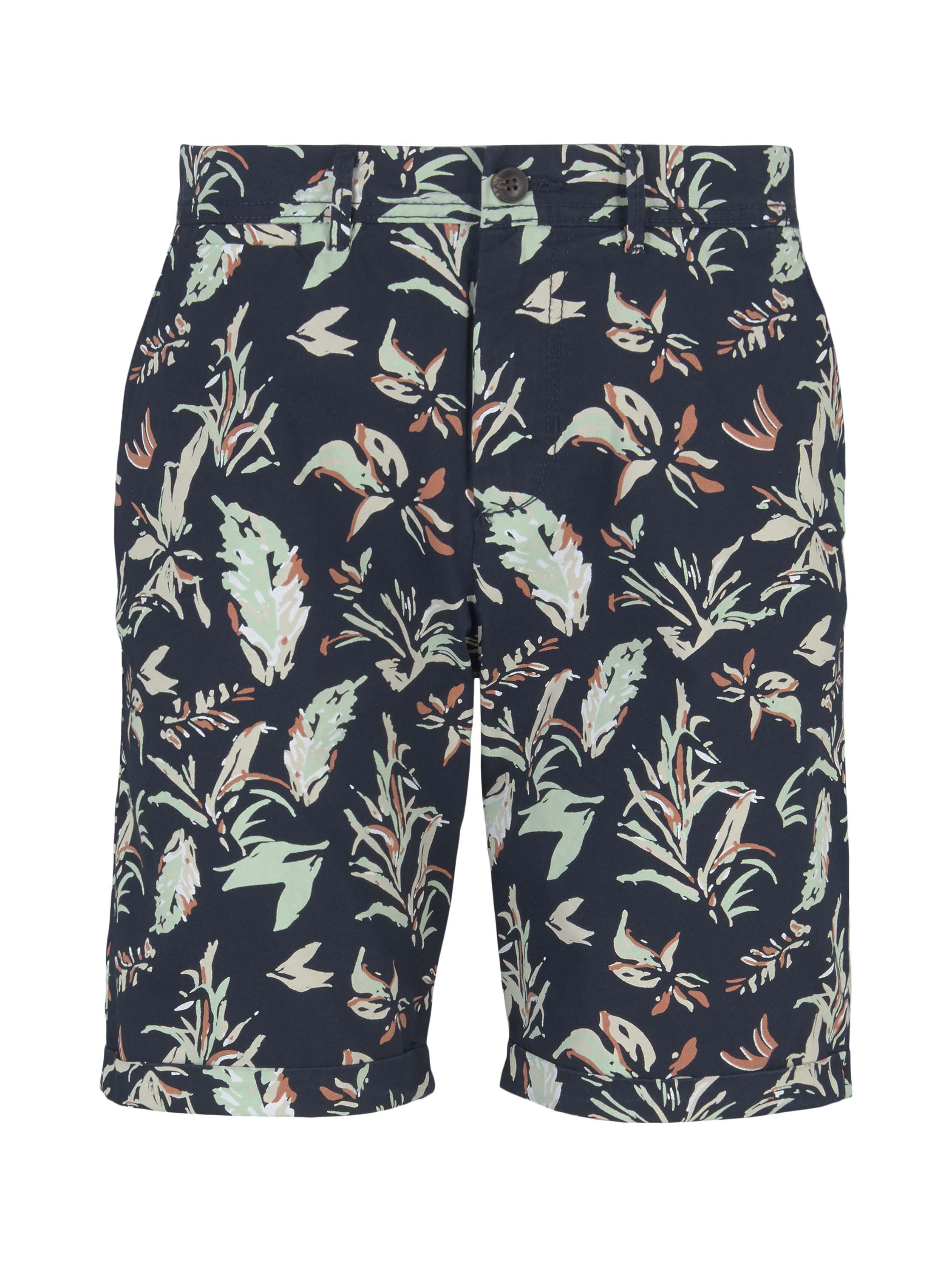 aop shorts, navy abstract flower print
