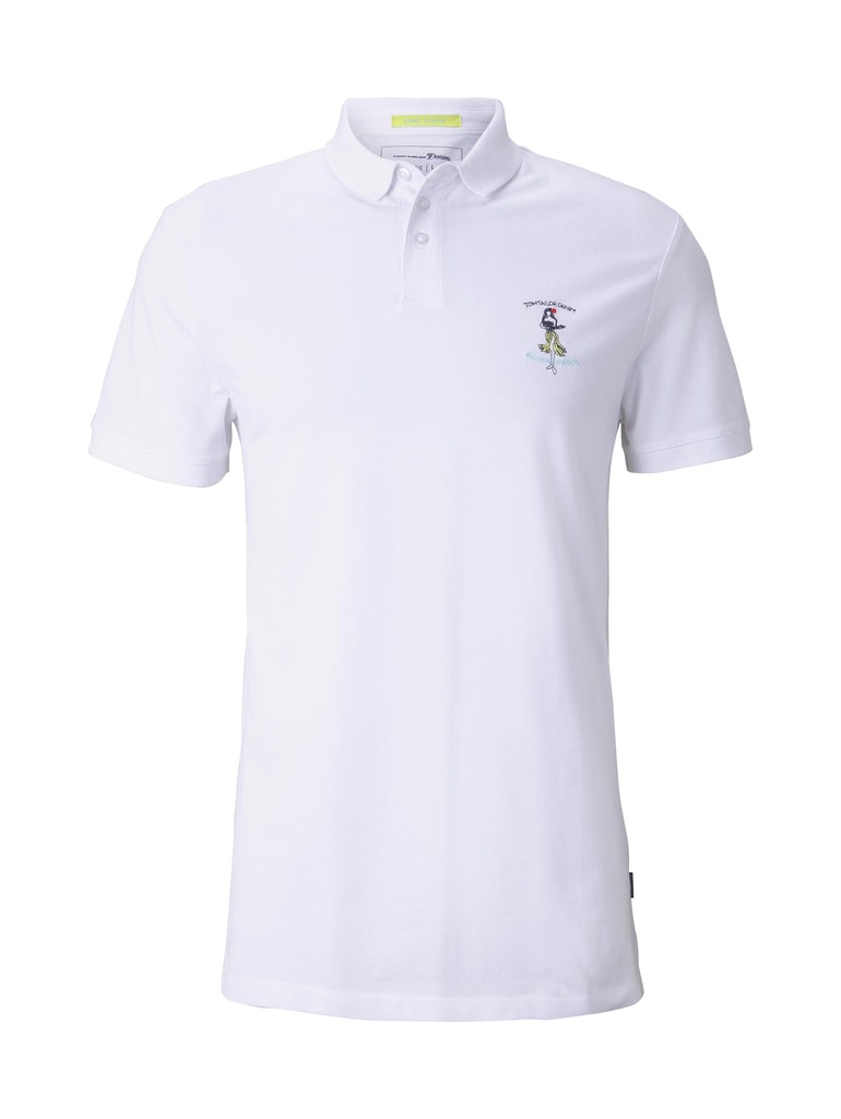 polo with chest embroidery, White                         White