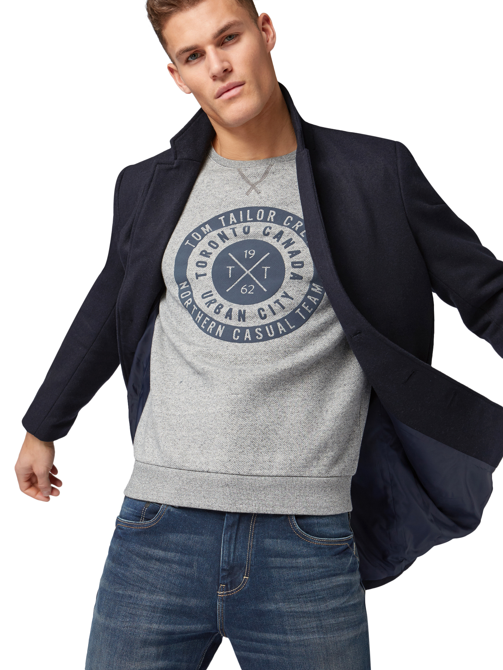 wool coat 3 buttons Jackets /, knitted navy