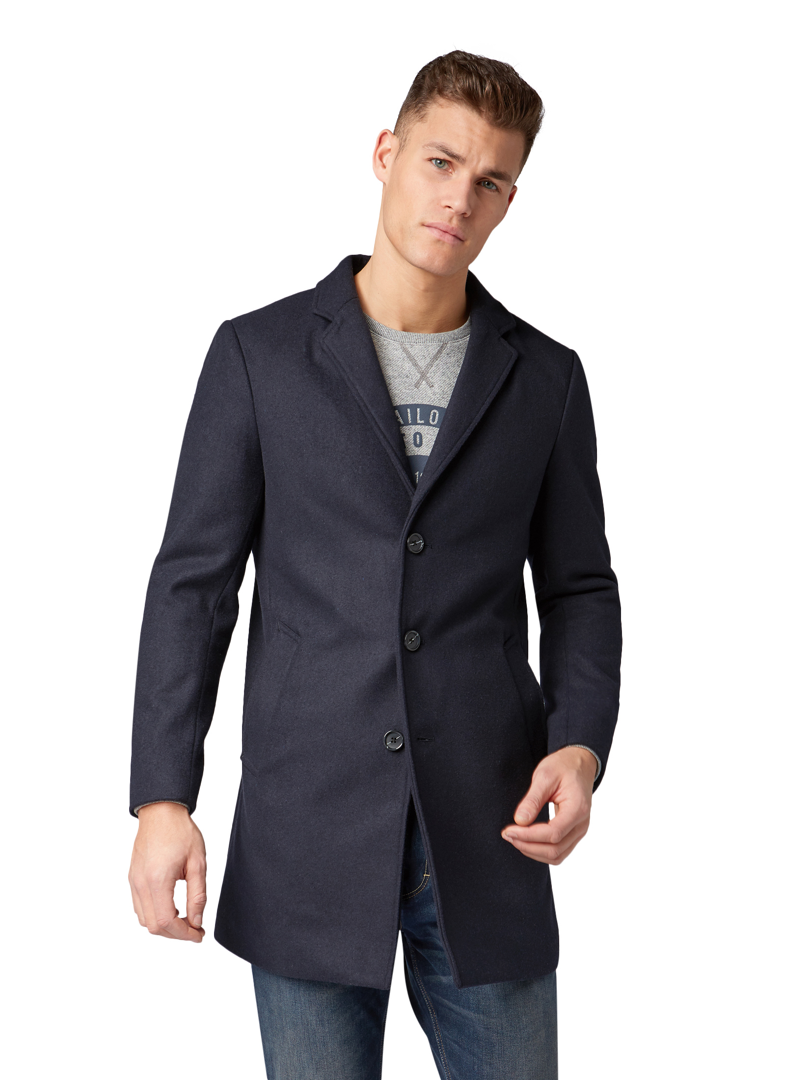 wool coat 3 buttons Jackets /, knitted navy