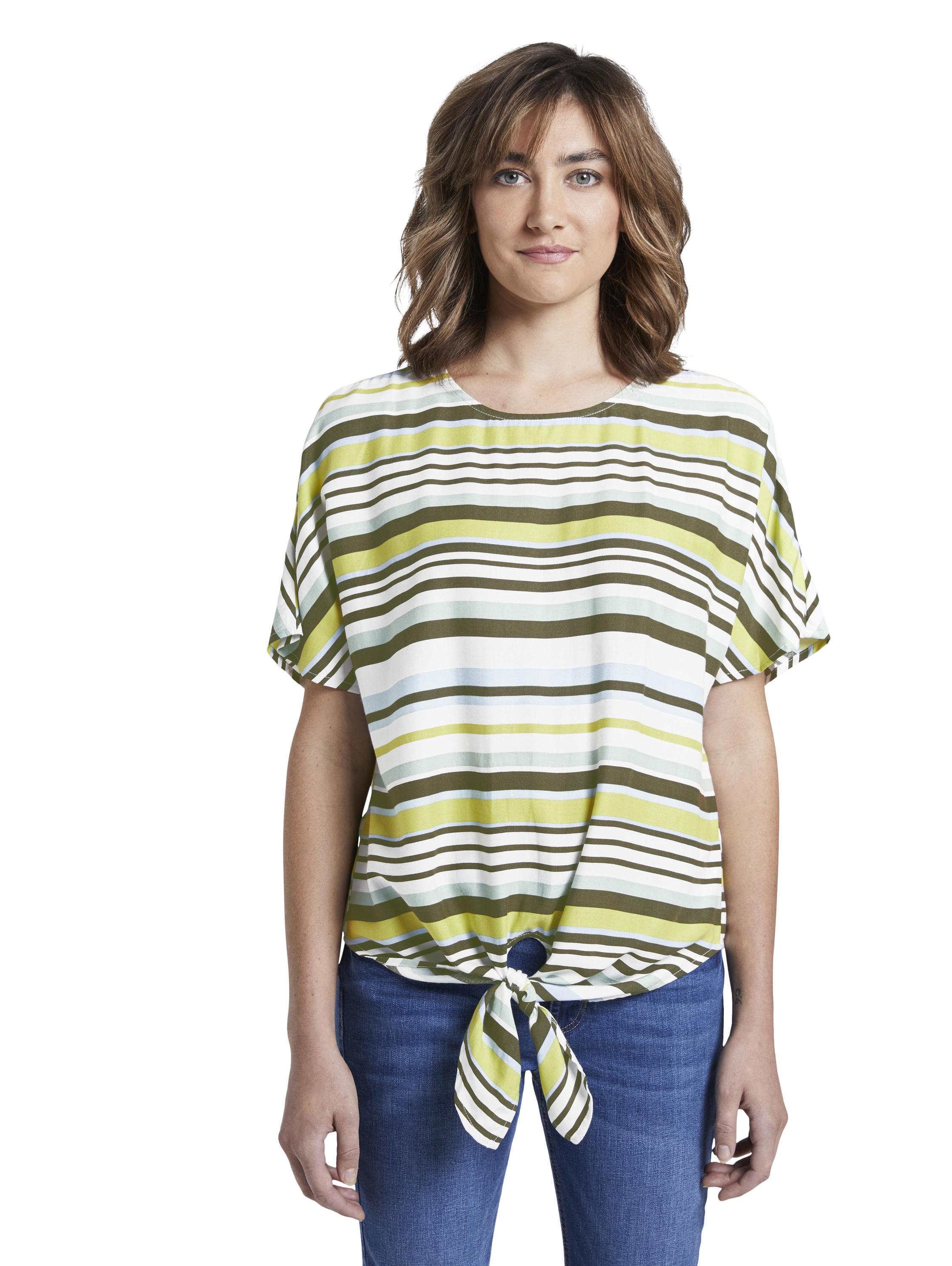 blouse  with knot detail, green multicolor stripe