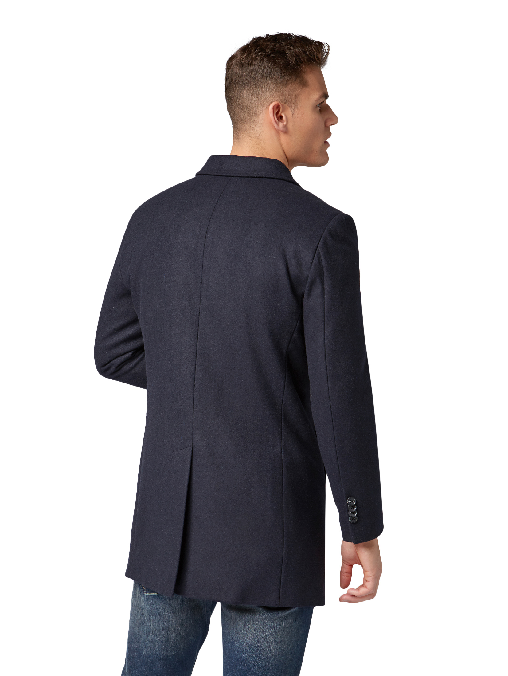 wool coat 3 buttons Jackets /, knitted navy