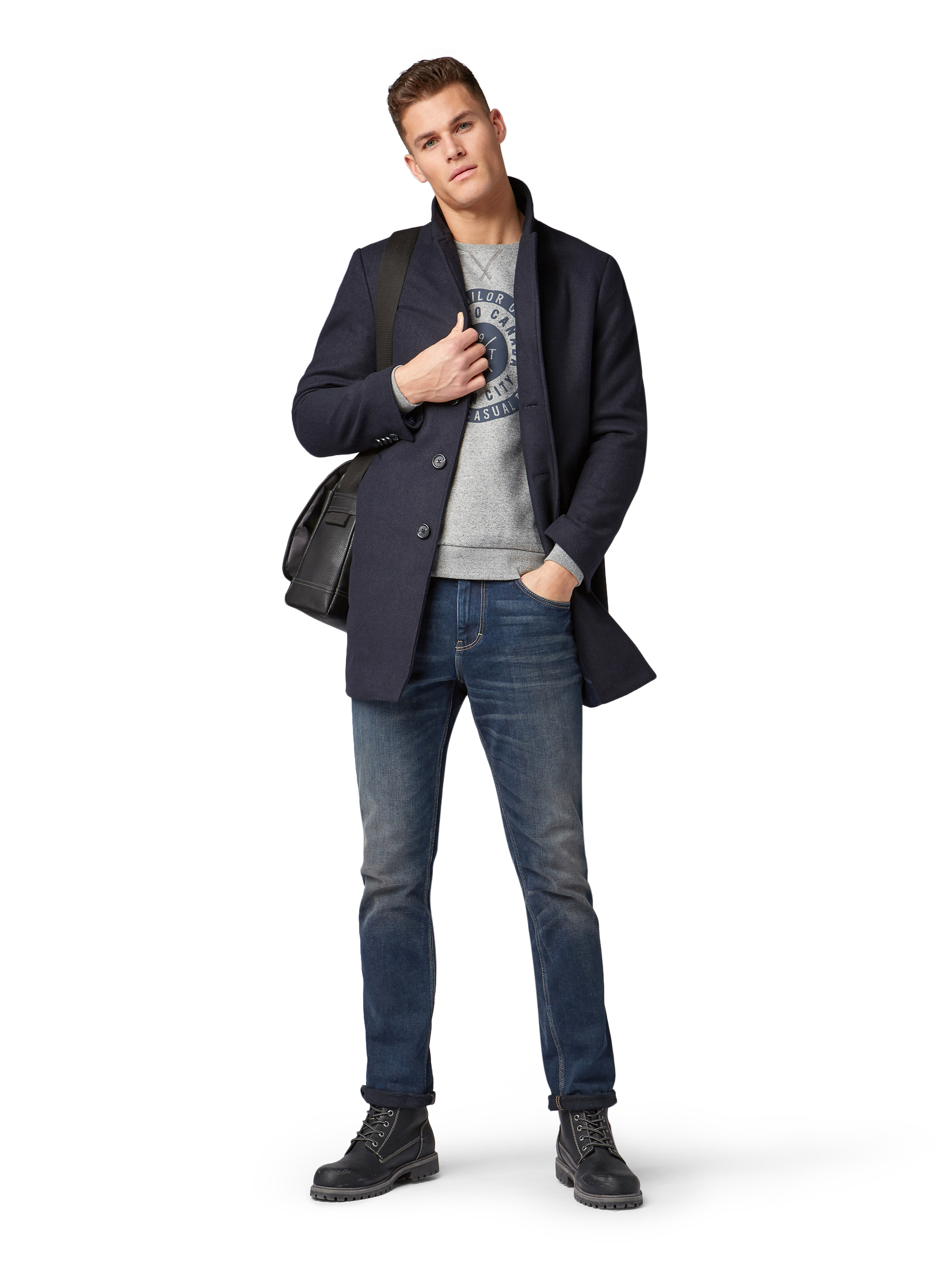 wool coat 3 buttons Jackets /, knitted navy