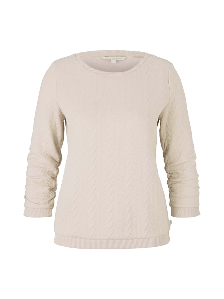 cable structured basic sweat, cold beige