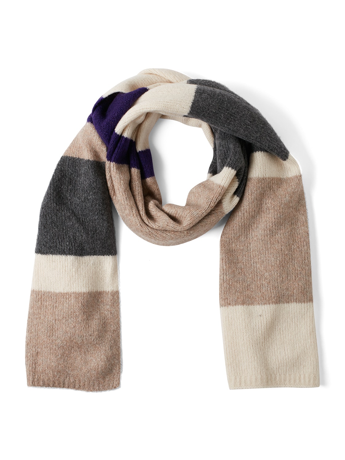 cozy striped scarf, Bleached Sand Beige Melange   Brown