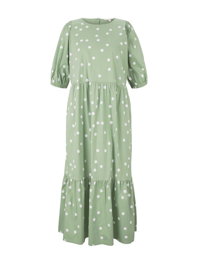 balloon sleeve midi dress, green dot print