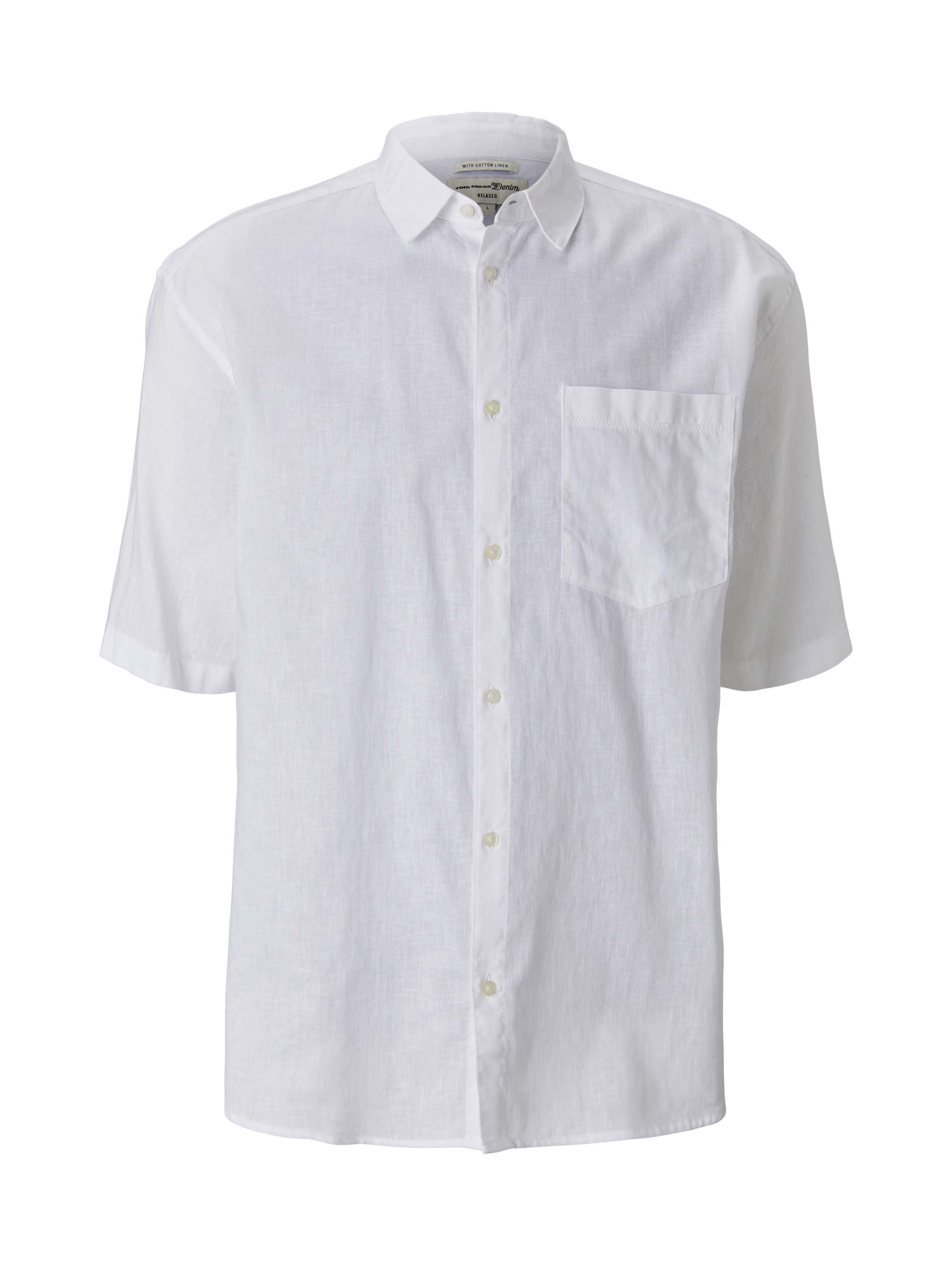 boxy linen short sleeve shirt, White
