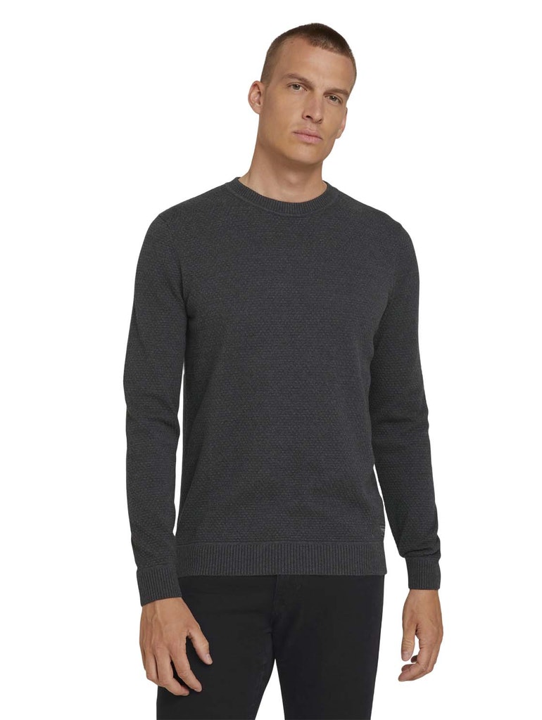 basic structure sweater, Black Grey Melange