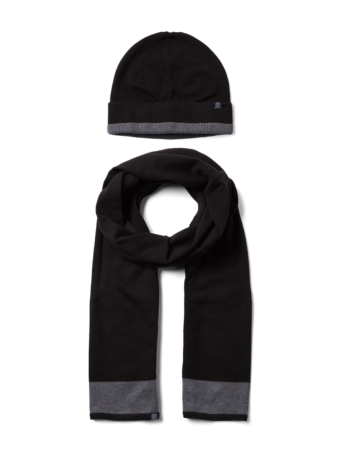 christmas set of scarf and hat, Black                         Grey,