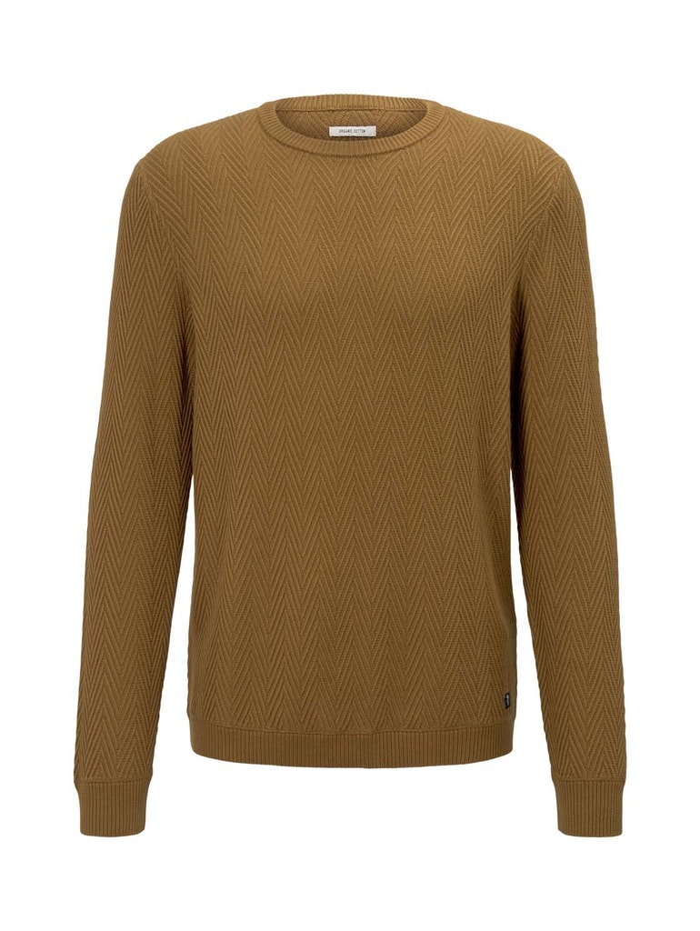 herrinbone structured sweater, deep cognac