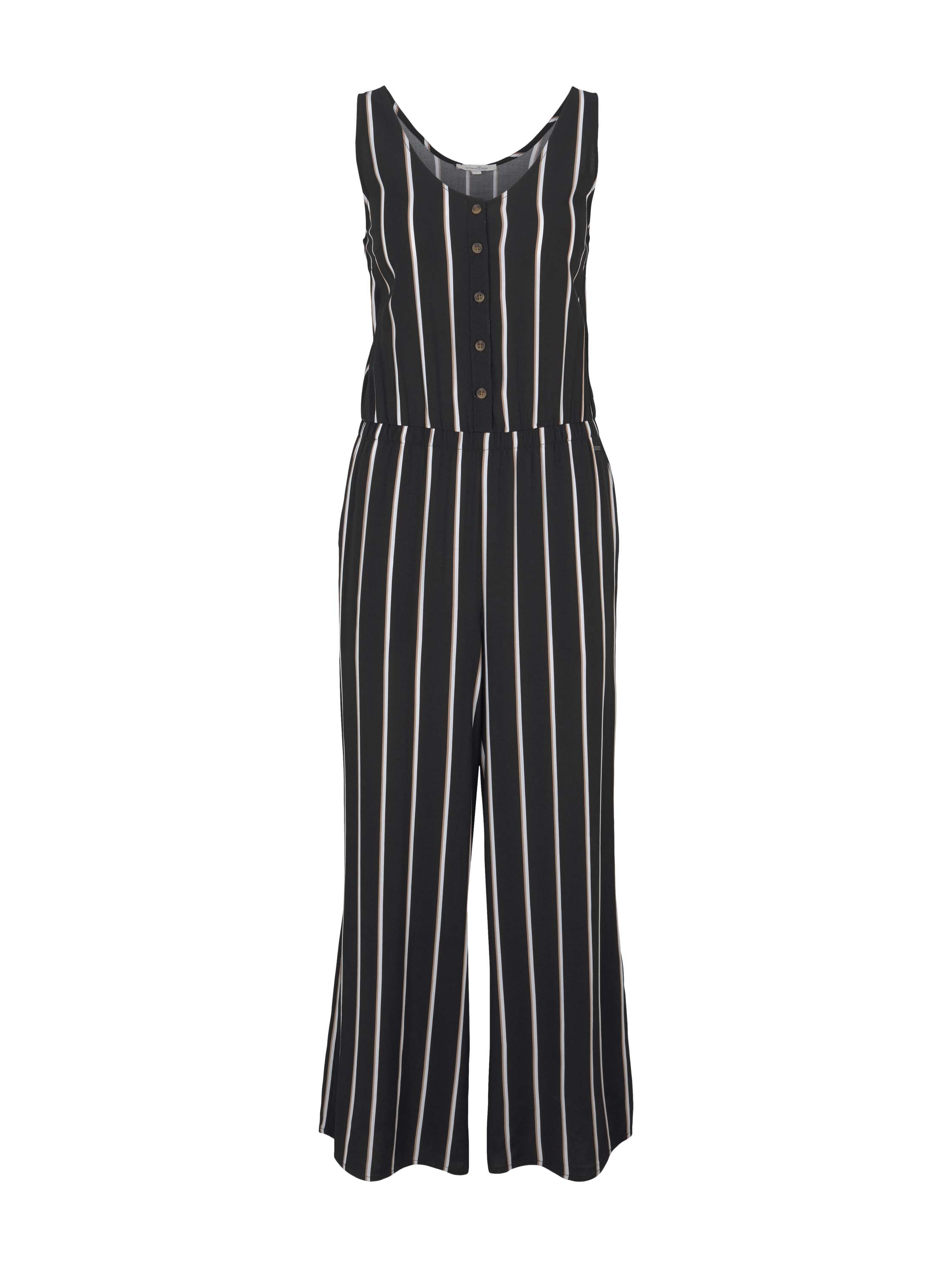 culotte overall, black beige vertical stripe
