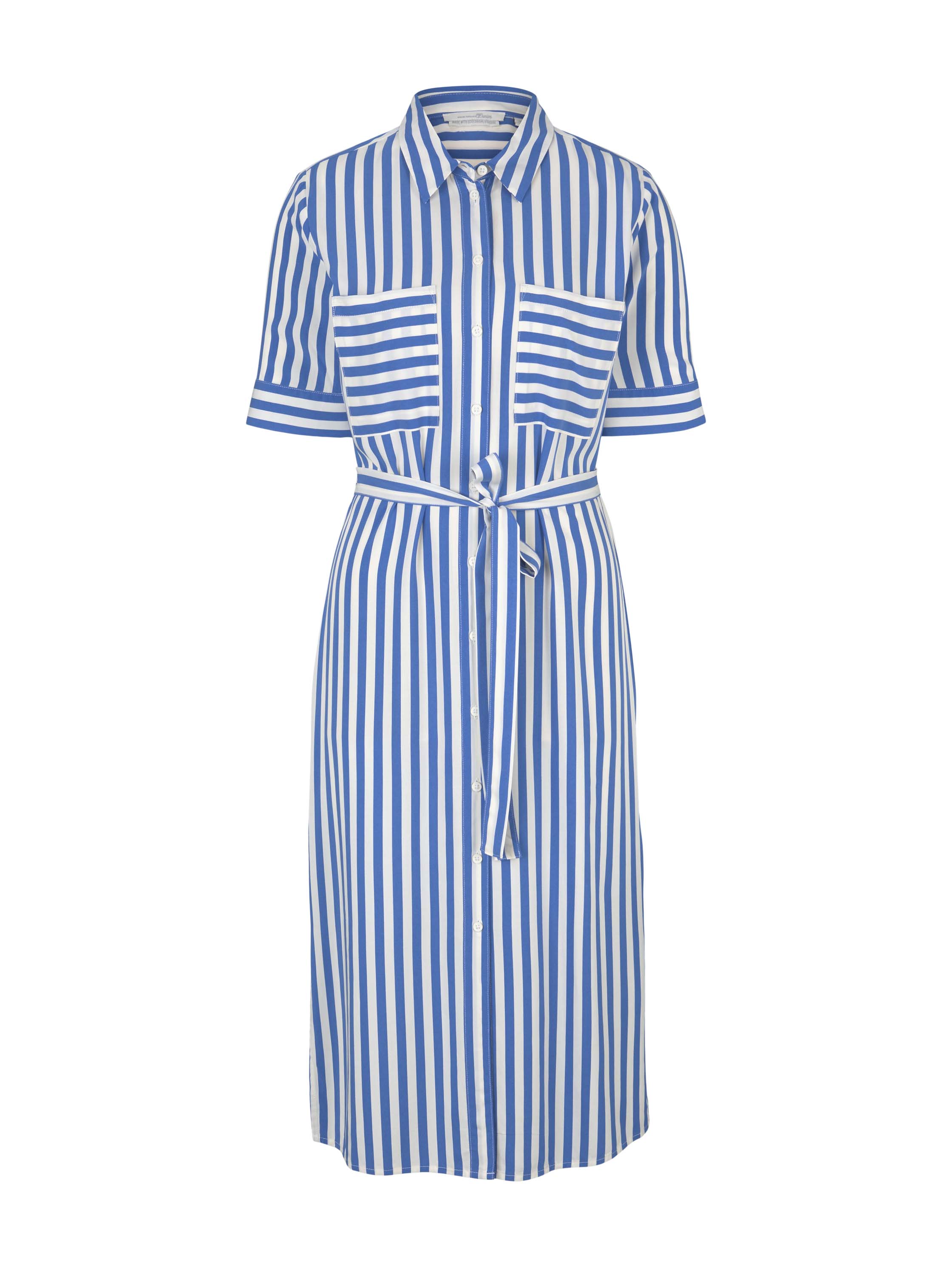 button down midi dress, mid blue white stripe