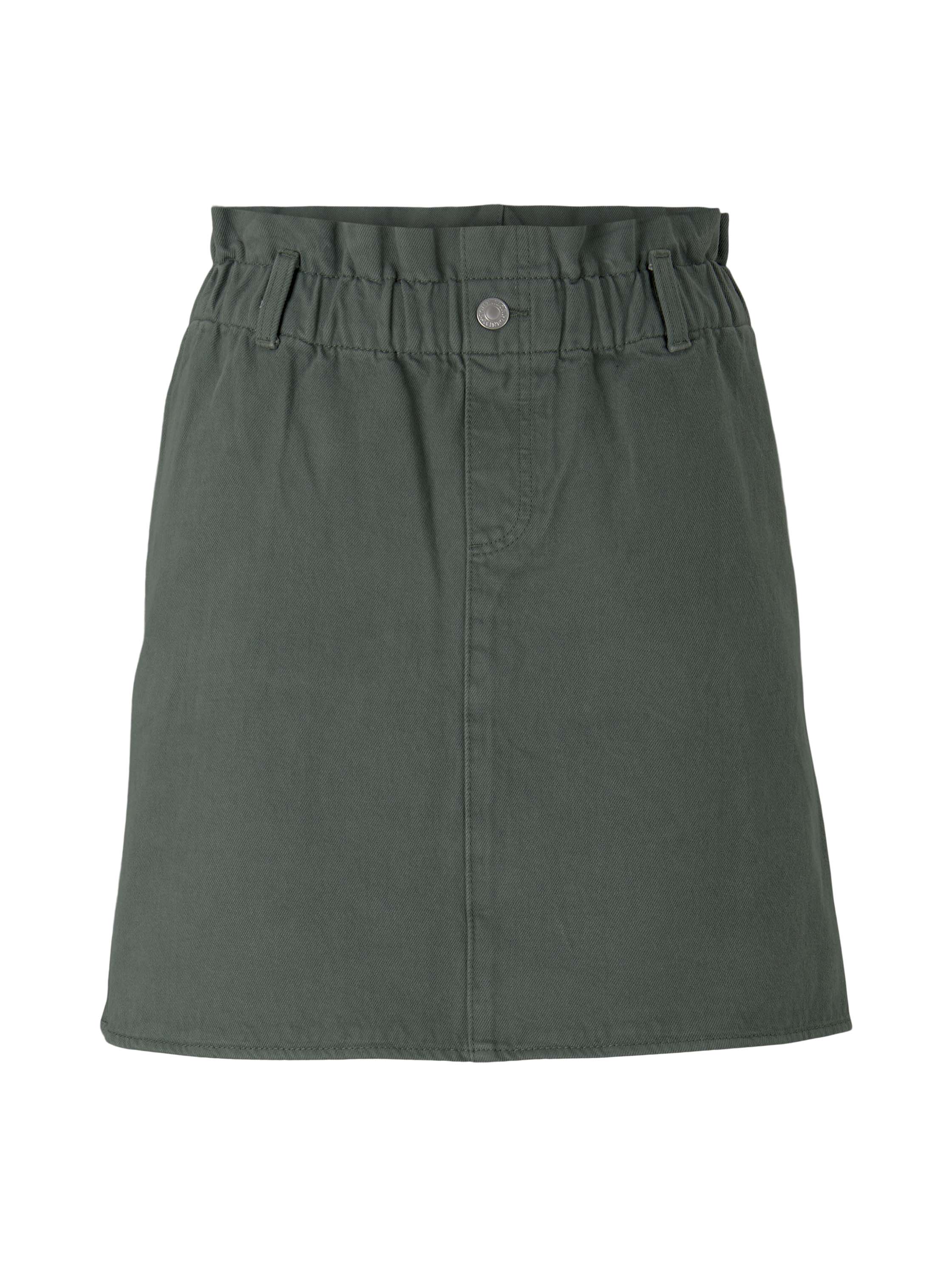 denim paperbag skirt, dusty pine green