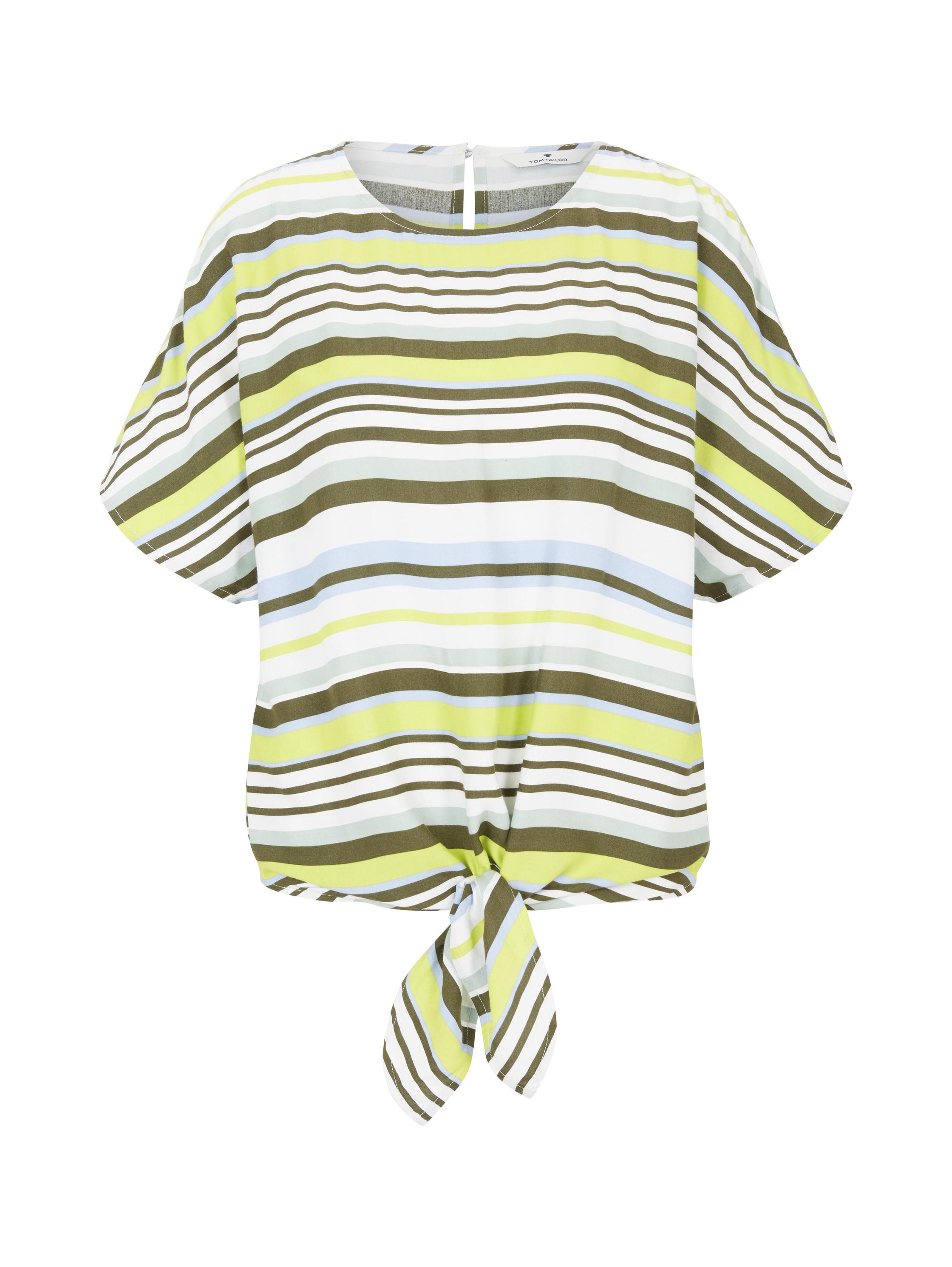 blouse  with knot detail, green multicolor stripe