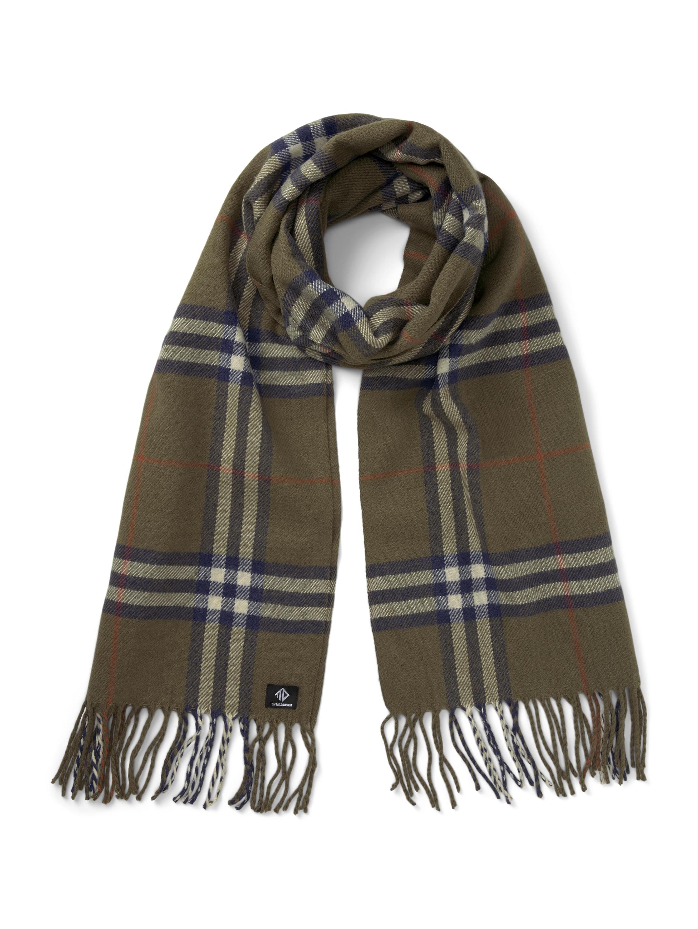 woven scarf check, olive navy rust check