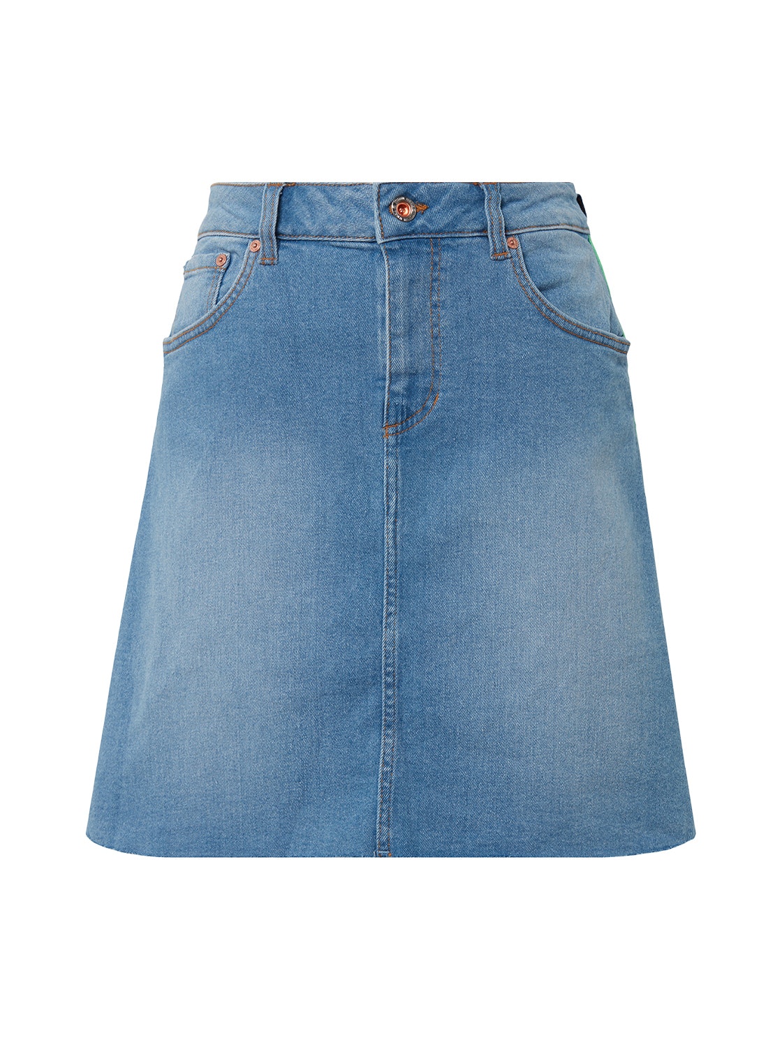 denim skirt with sidetape, mid stone wash denim          Blue