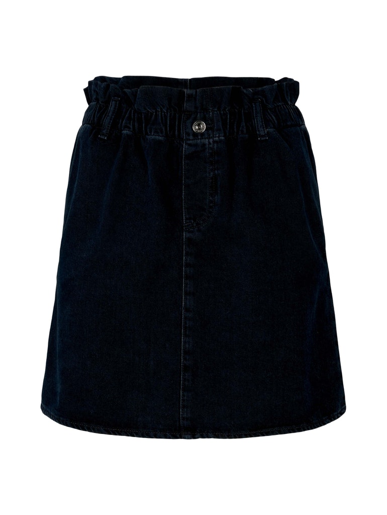 denim skirt with paperbag, dark stone blue black denim